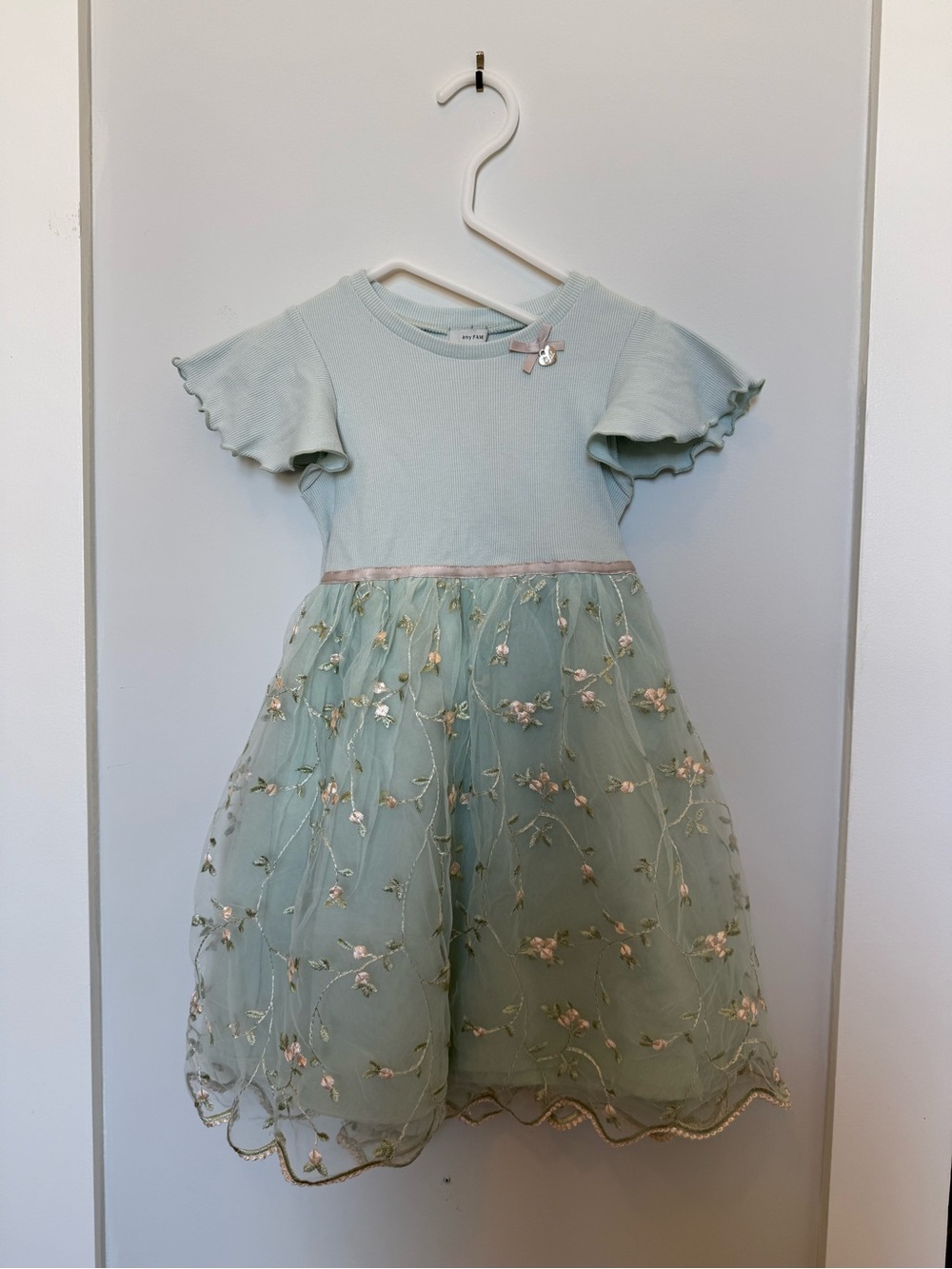 Girls' seafoam Green flower Embroidered Tulle Formal Dress